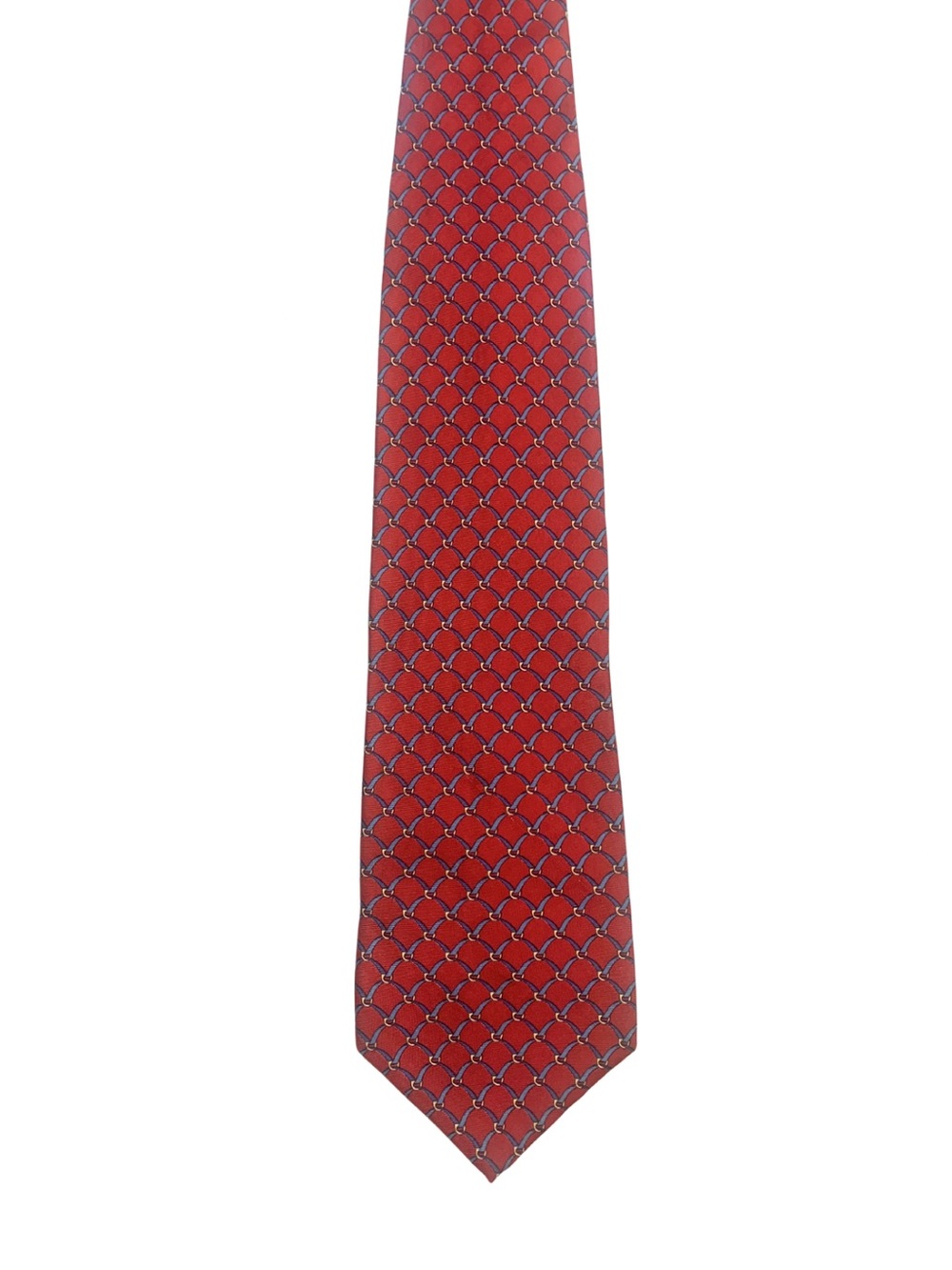 Gucci Red Blue Print Tie Silk Quiet Luxury Classic Preppy Equestrian Polo